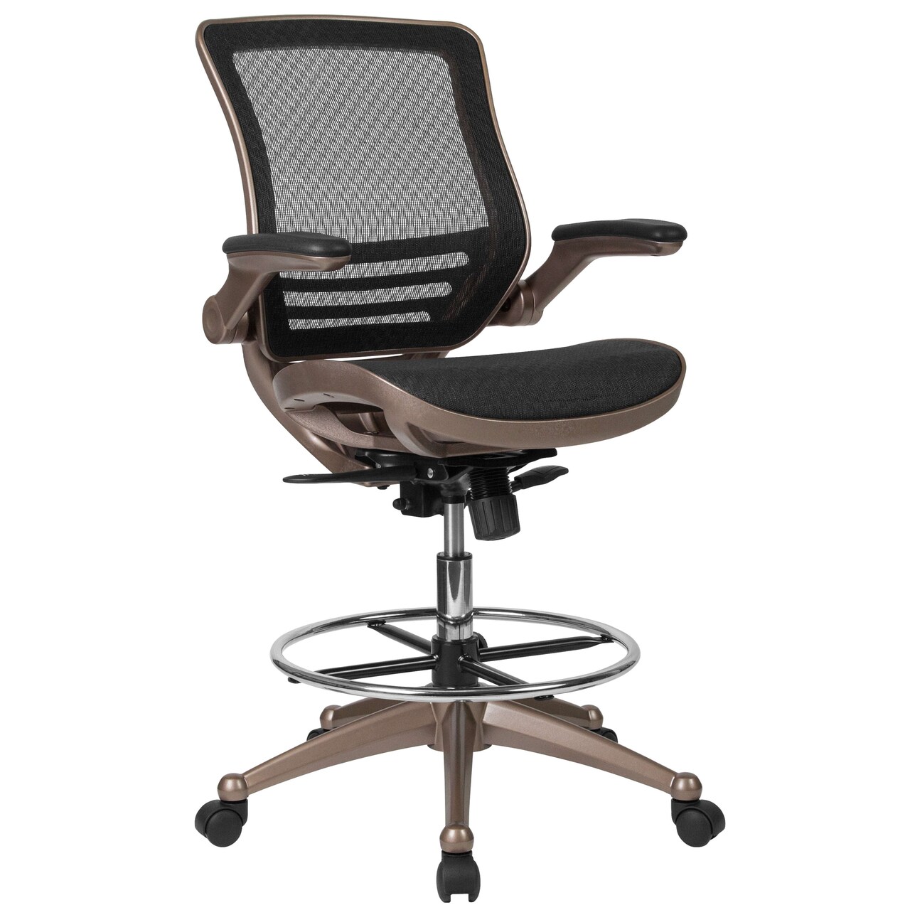 Emma and Oliver Mid-Back Transparent Mesh Drafting Chair with Flip-Up Arms